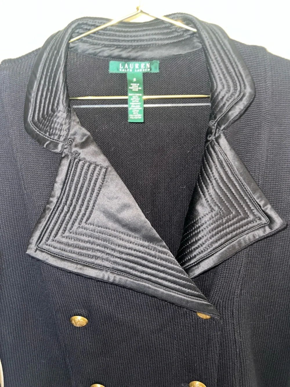 Lauren Ralph Lauren Black Military Knit Jacket Gold Crest Buttons Small - Picture 4 of 15